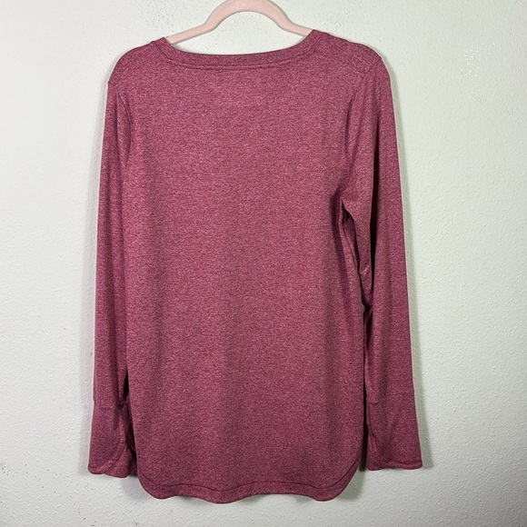 Athleta Burgundy Pink Long Sleeve Crew Neck Uptempo Top Curved Hem Side Slits L - Picture 4 of 9